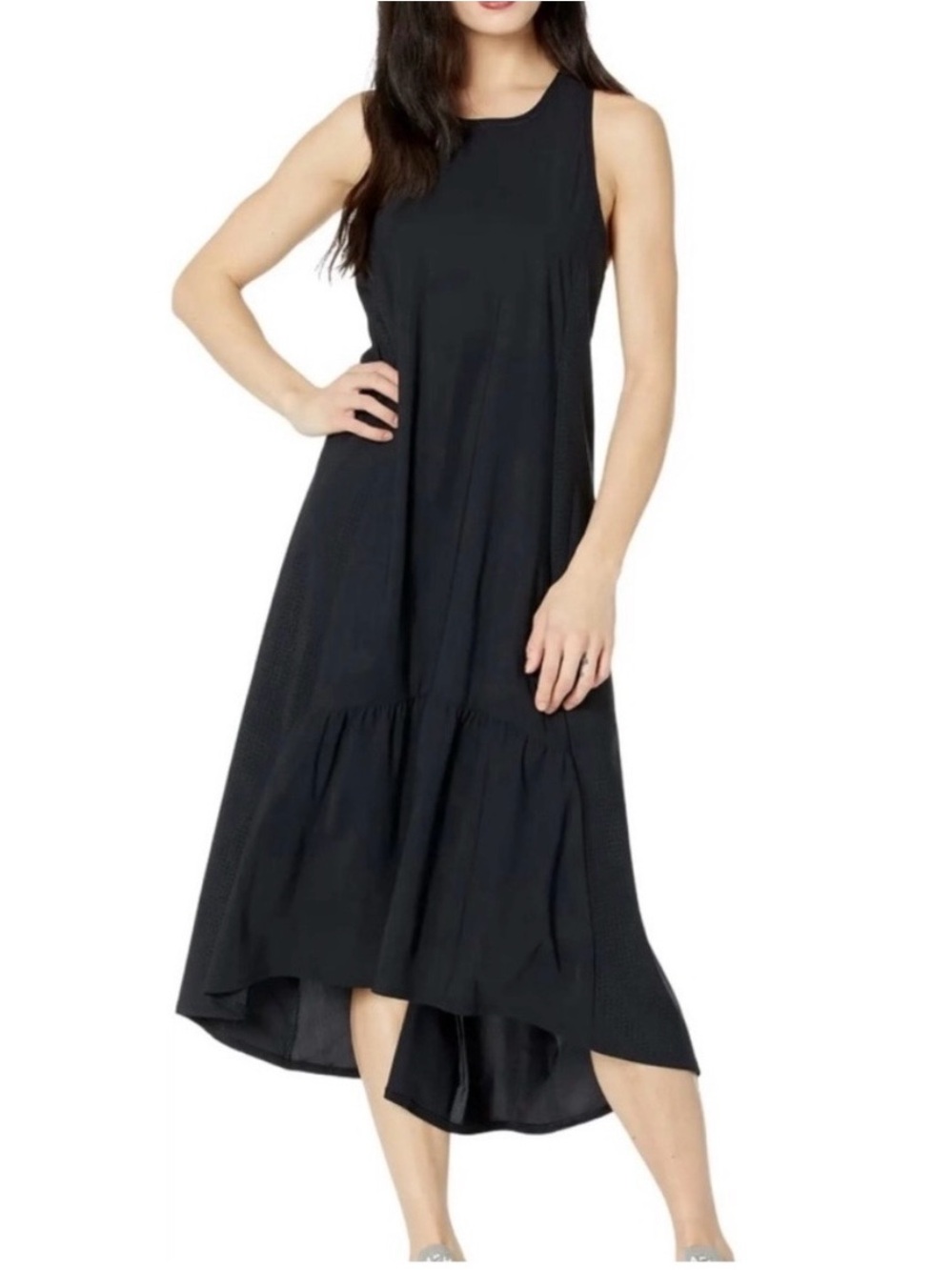 Sweaty Betty Explorer Dress Black High Low Midi Perforated Mesh Medium